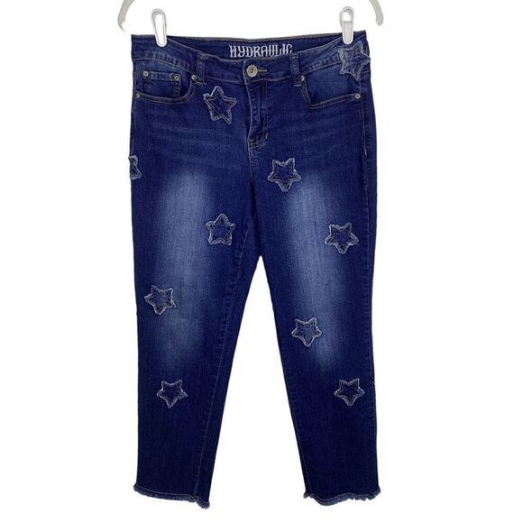 Hydraulic Jeans Womens Size 10 Nolita Curvy Straight Star Patches Denim Cropped - Picture 1 of 7